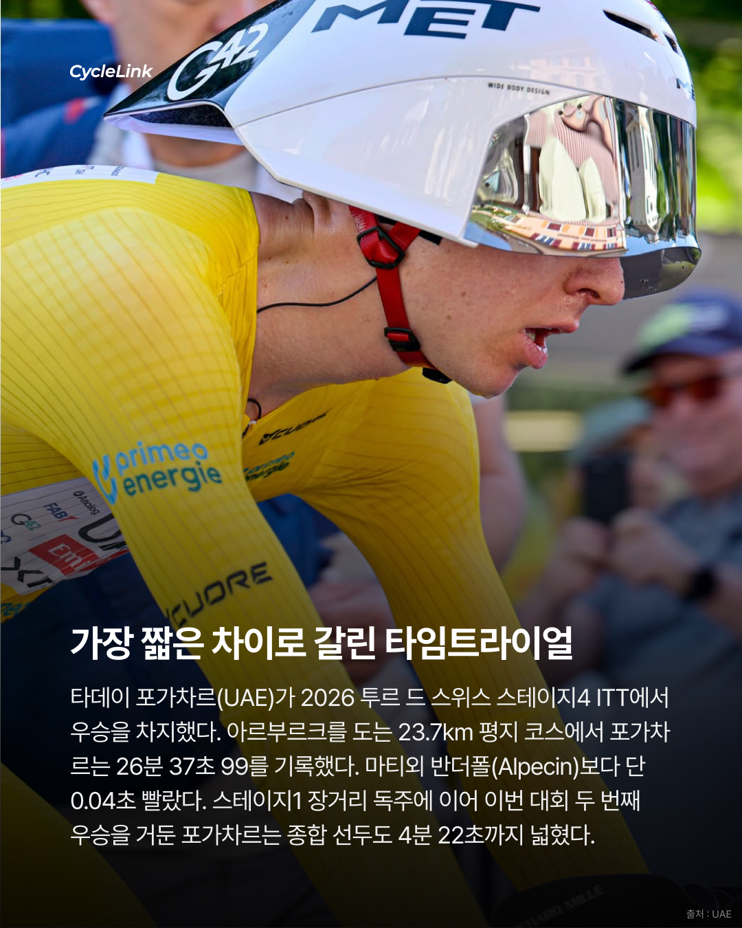2026 투르 드 스위스 스테이지4 | 포가차르, 0.04초 차 우승 반더폴과 초접전 승부 · 사진 2